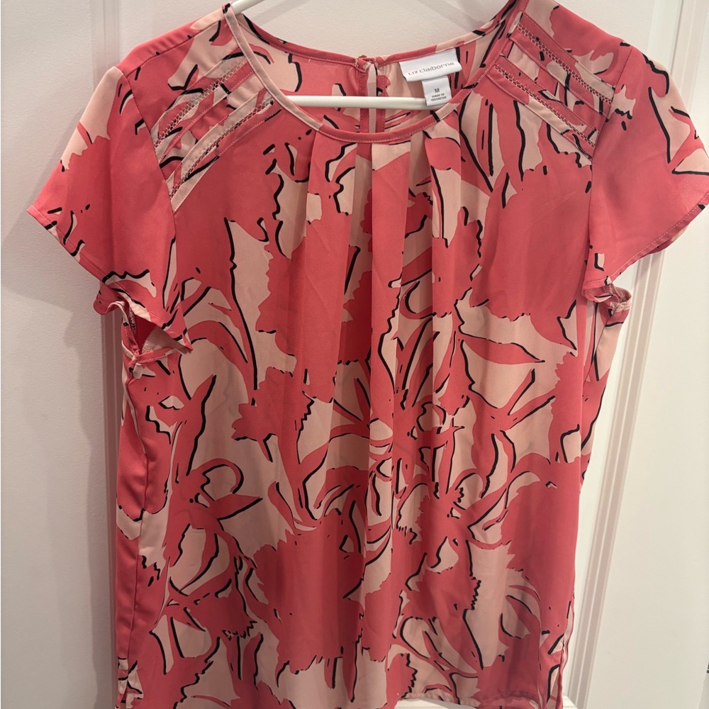 Liz Claiborne Pink and Orange Pleated Graphic Blouse